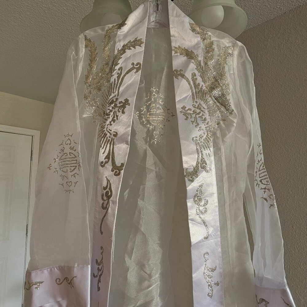 Long Dress Evening Kimono Cardigan Topper Robe Small White sheer Sparkles design